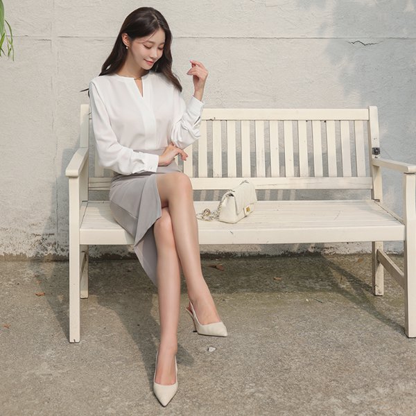 ode-심플 오피셜 프론트 트임 H라인 스커트 ♡韓國女裝裙